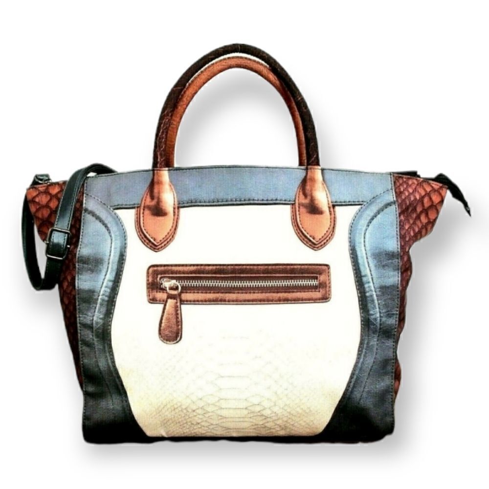 LARGE MOUSSE COLORFUL PRINT NYLON CANVAS ZIP TOP TOTE SHOULDER BAG HANDBAG BOHO